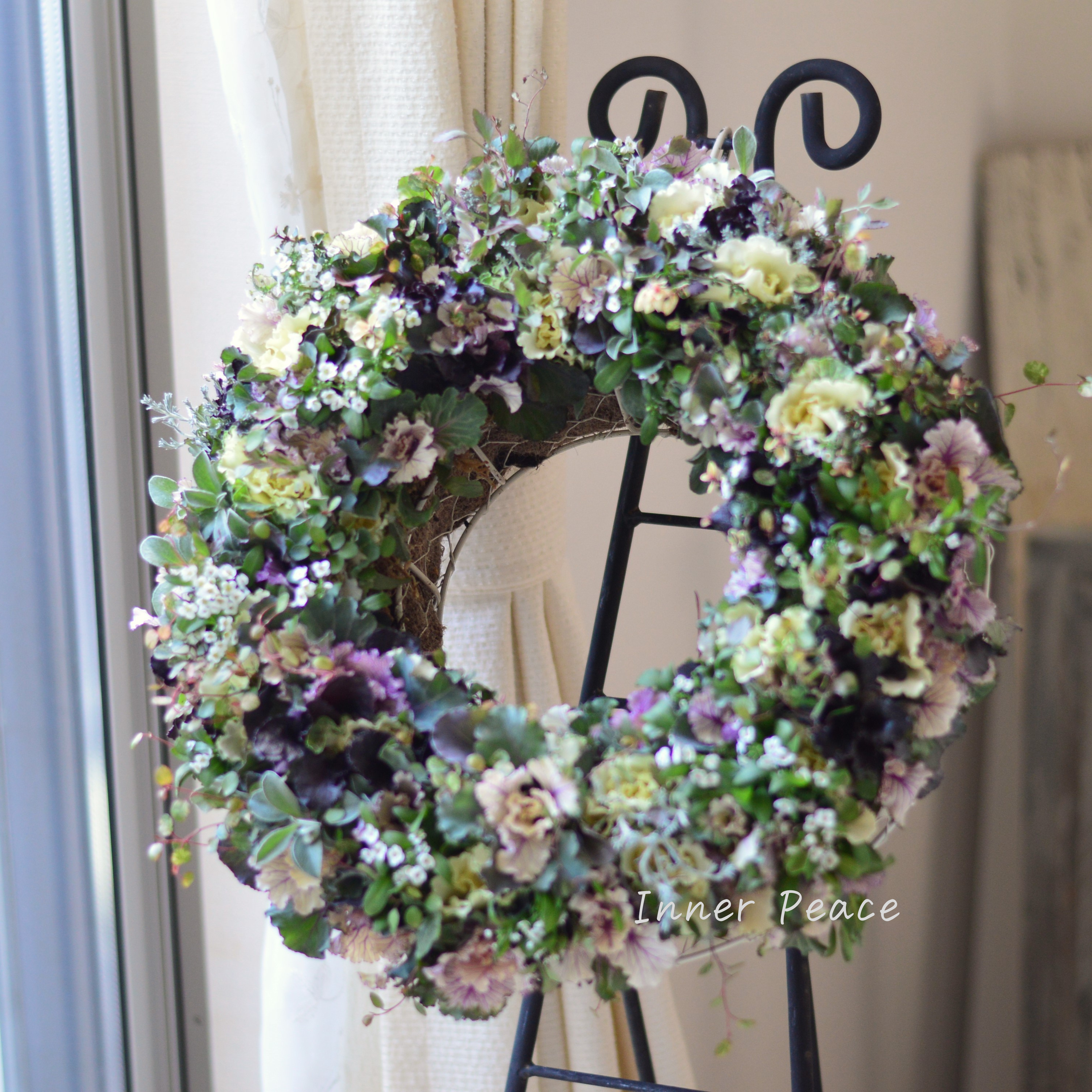 【送料込み】 ヴィンテージブーケのリース (35cmリース台)