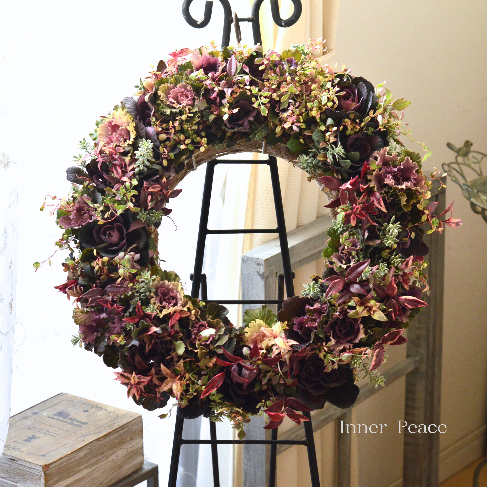 【送料込み】 葉牡丹のリース (40cmリース台)