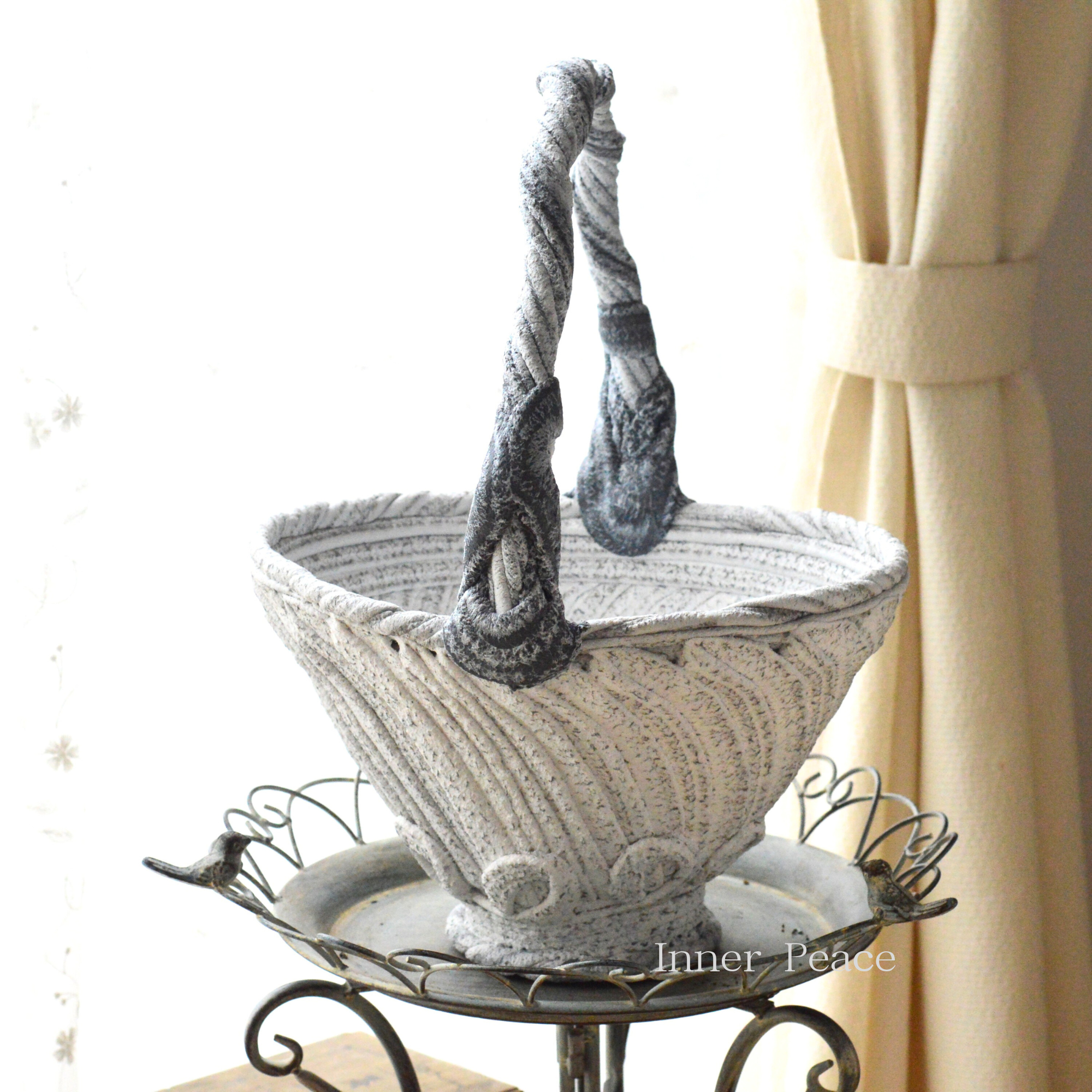 【綱木紋】 『らせん美 はす・ホワイト×グレー』