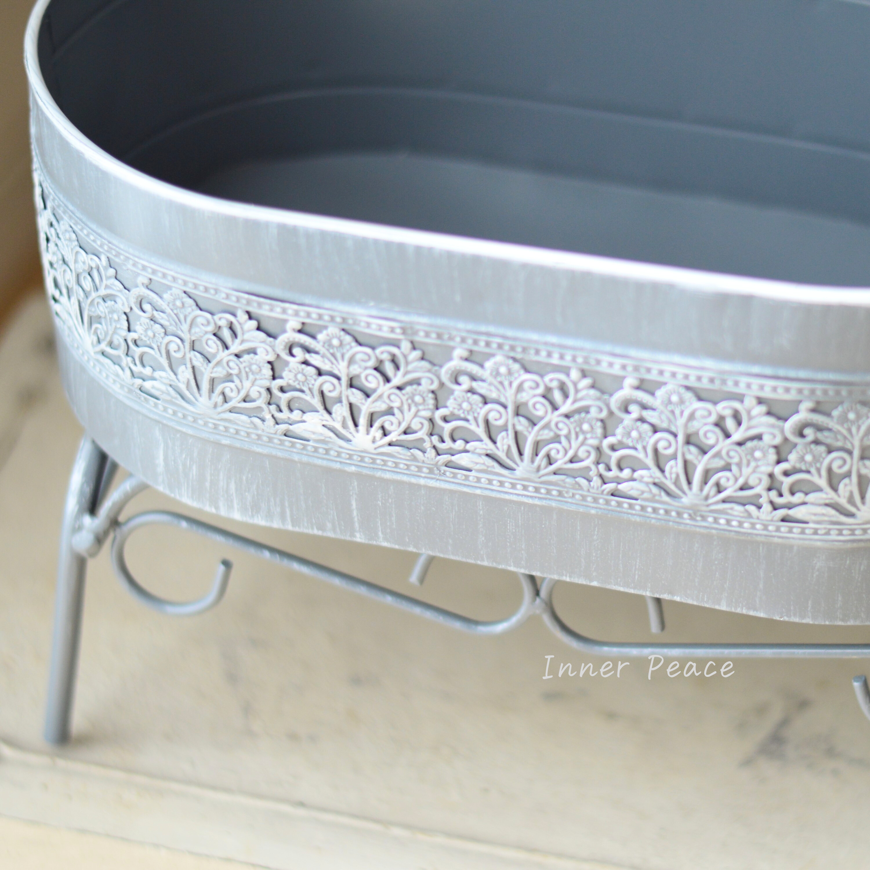 【CARNAC】 ボタニカルレースチェアオーバル 『ダークグレー』 (KB68DG)