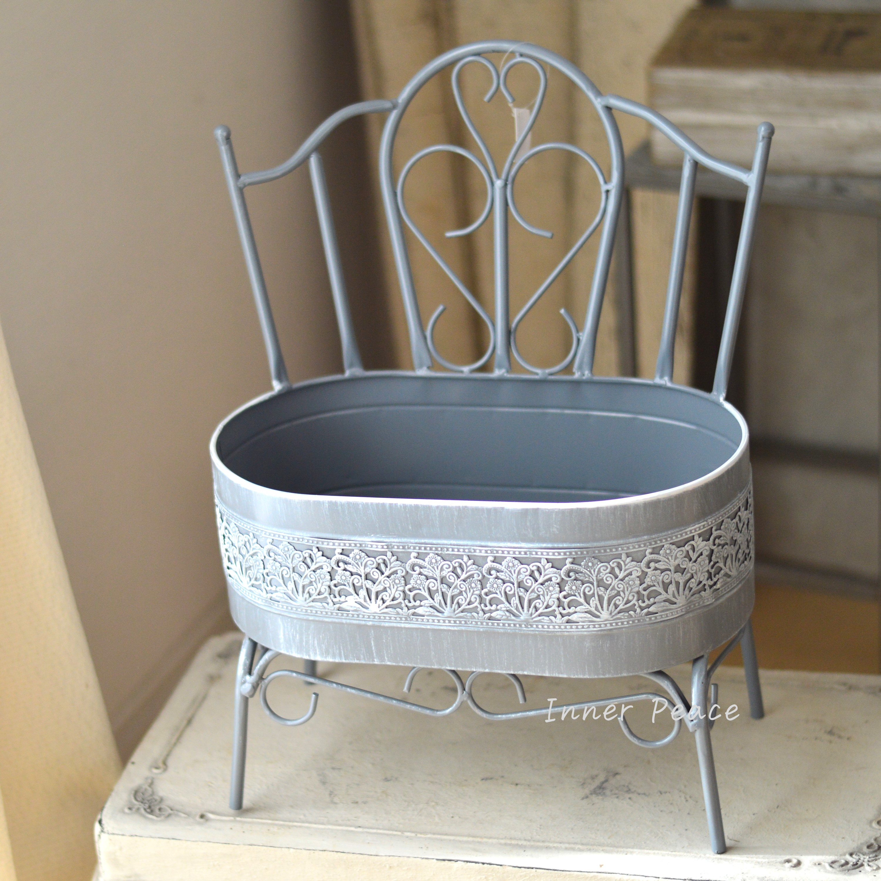 【CARNAC】 ボタニカルレースチェアオーバル 『ダークグレー』 (KB68DG)