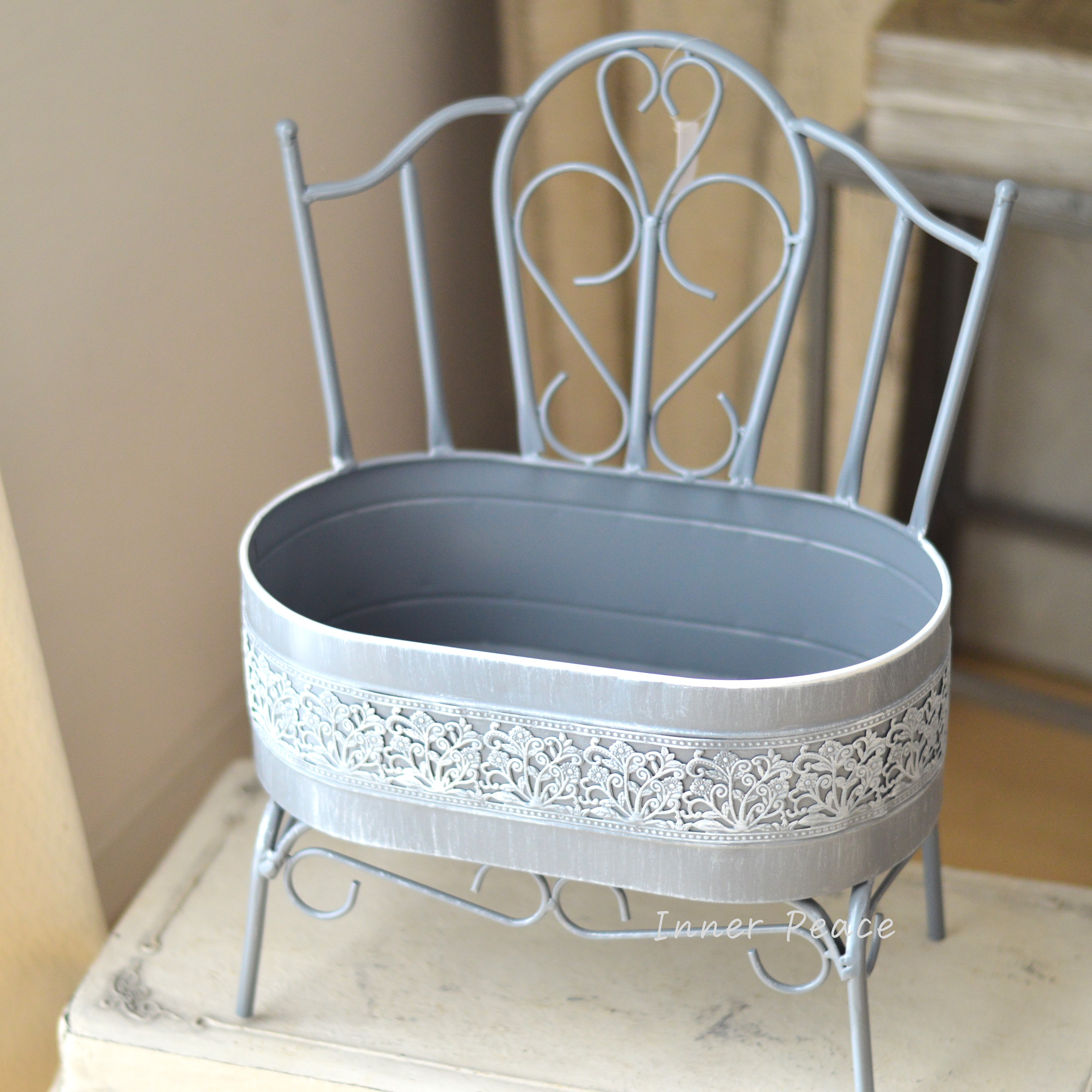 【CARNAC】 ボタニカルレースチェアオーバル 『ダークグレー』 (KB68DG)