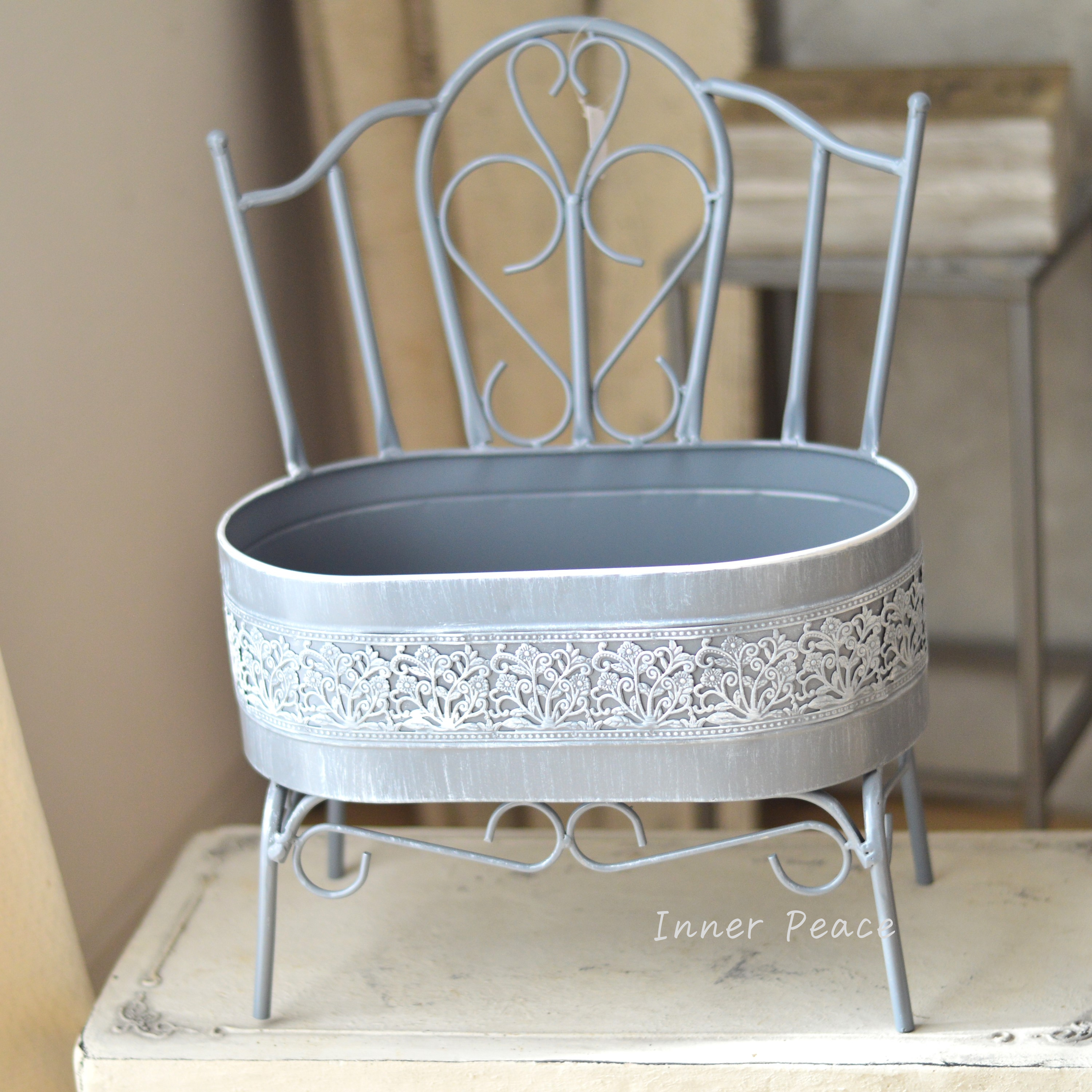 【CARNAC】 ボタニカルレースチェアオーバル 『ダークグレー』 (KB68DG)