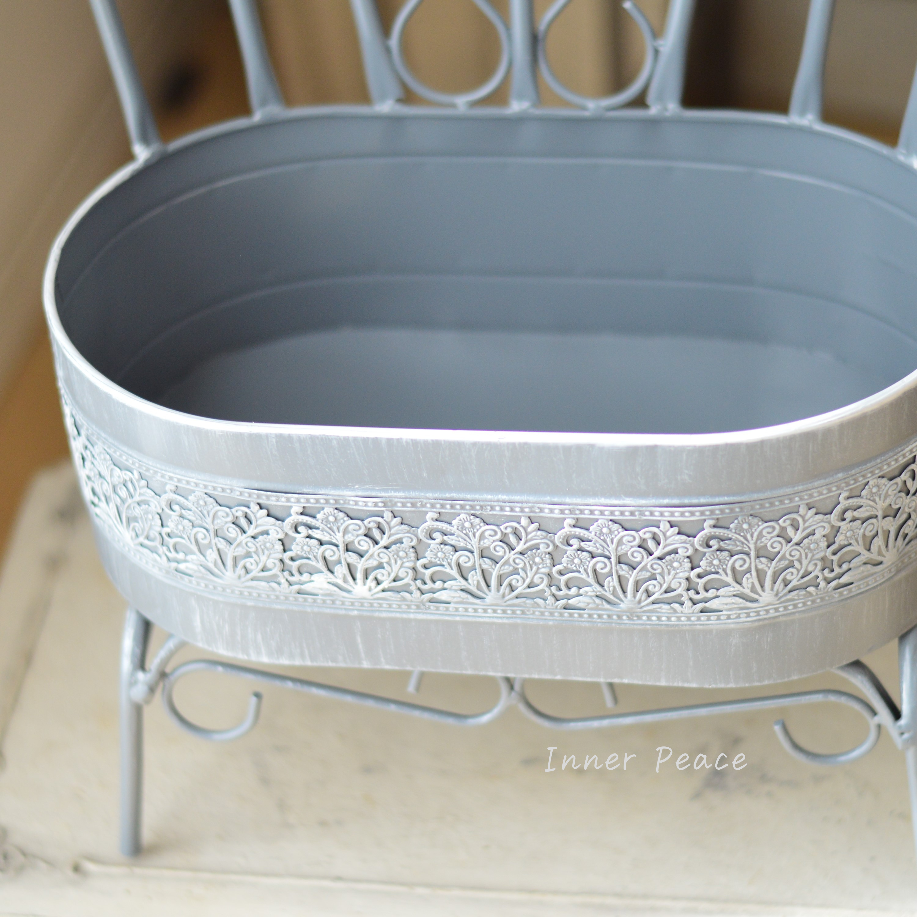 【CARNAC】 ボタニカルレースチェアオーバル 『ダークグレー』 (KB68DG)