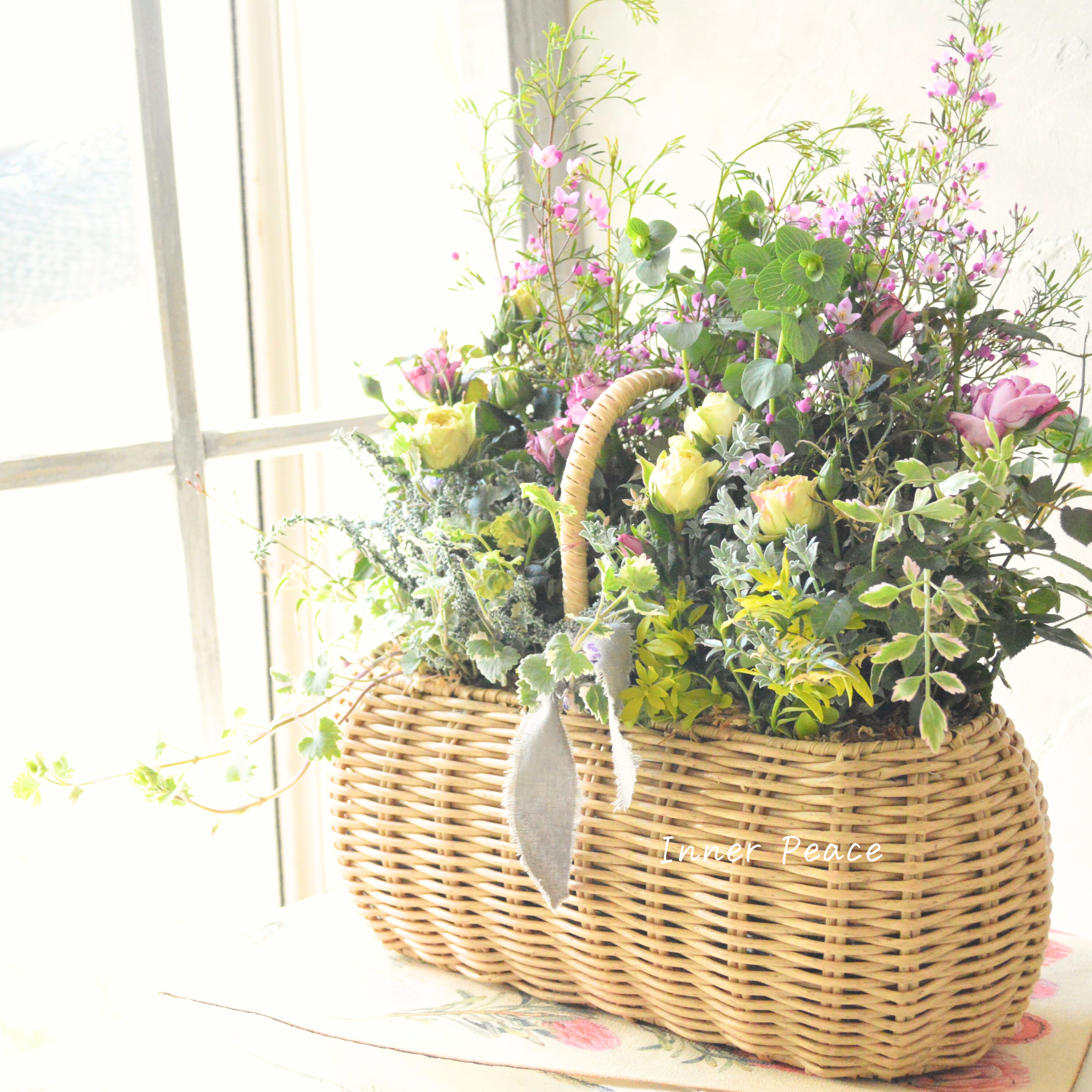 【春】 大人かわいいミニバラのバスケット