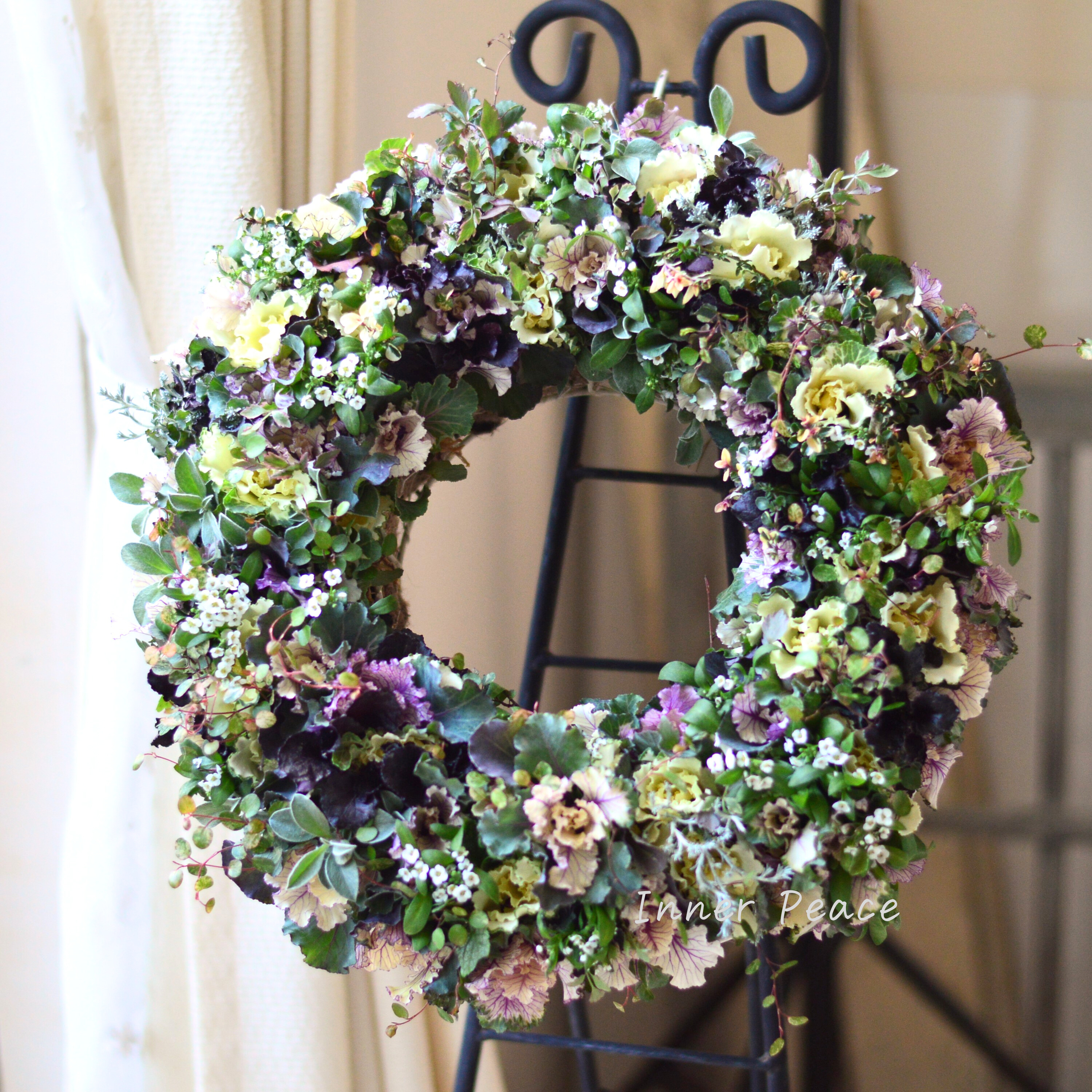 【送料込み】 ヴィンテージブーケのリース (35cmリース台)