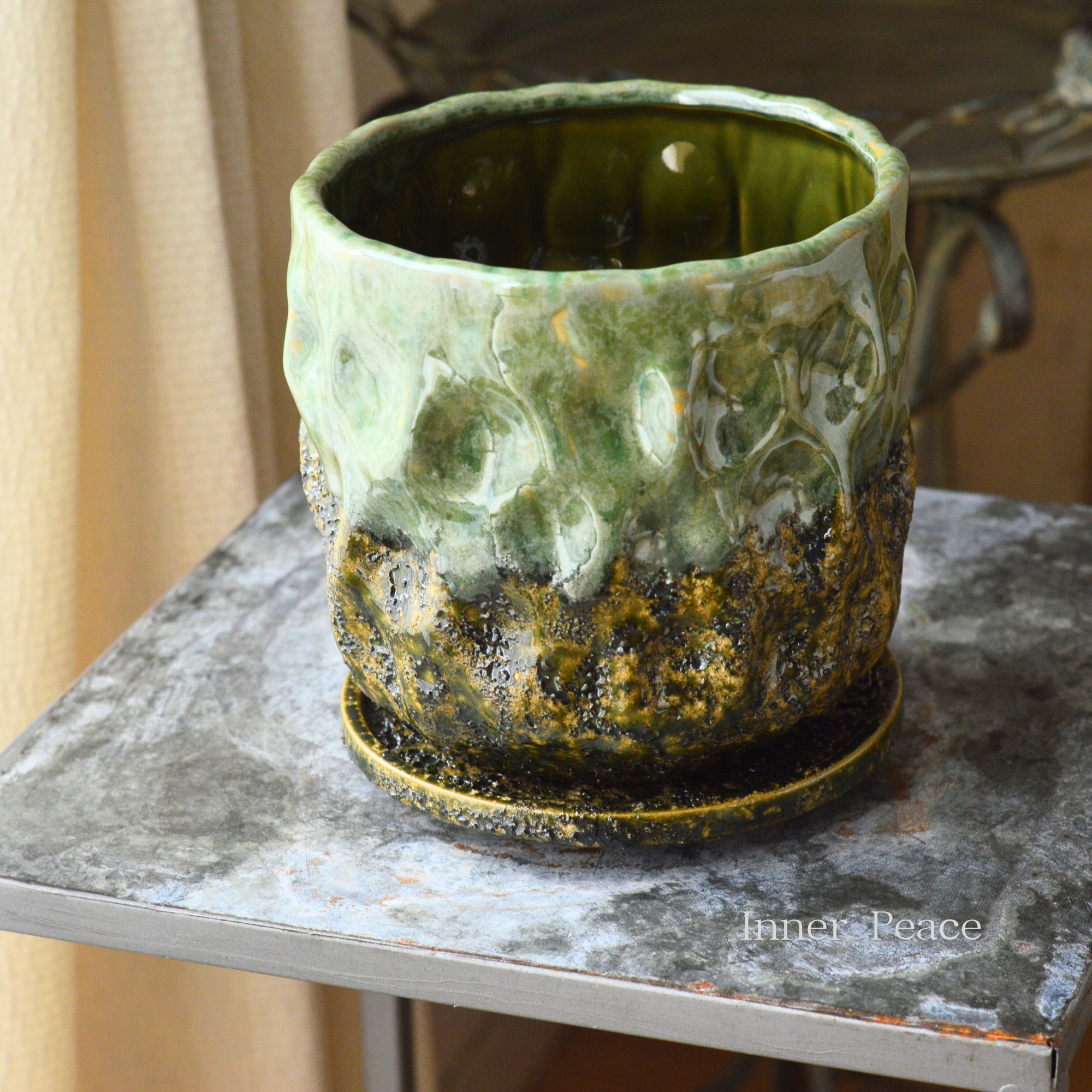 【友膳】 エマールレリーフポット 『M・グリーン』 (T826)