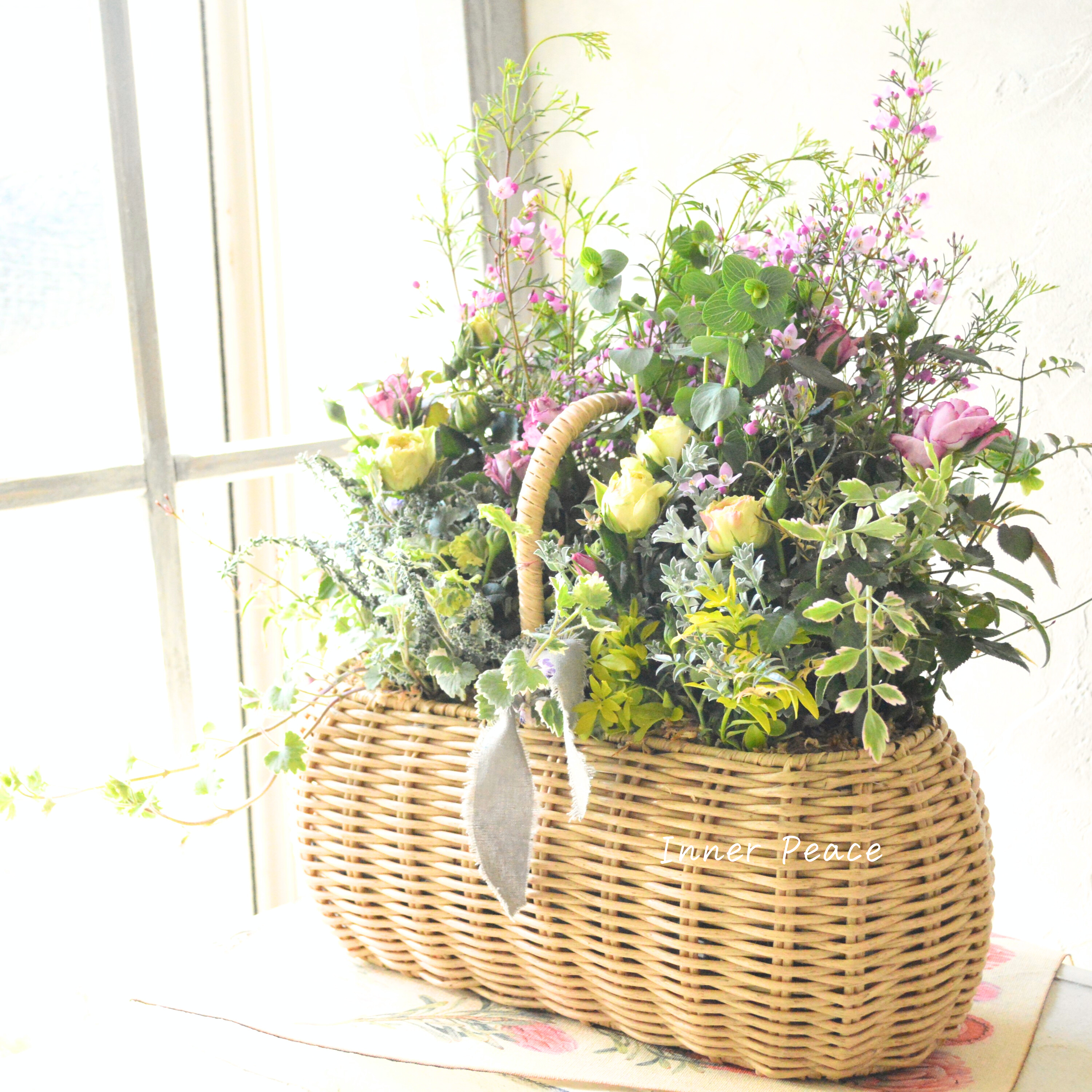 【春】 大人かわいいミニバラのバスケット