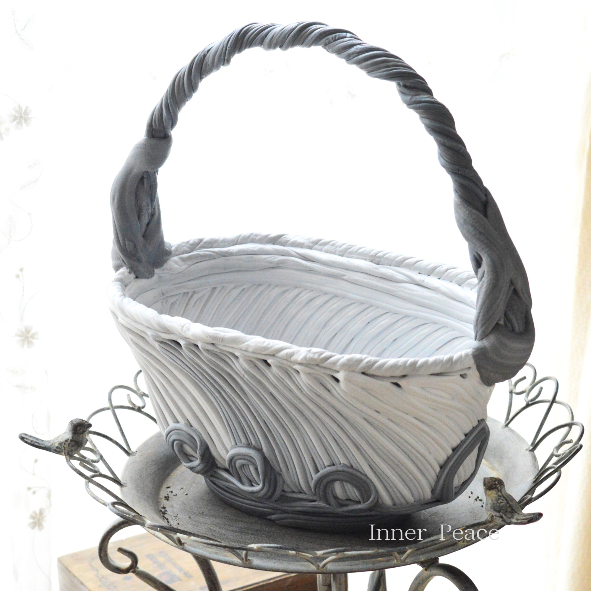 【綱木紋】 『らせん美 あんず・ホワイト×グレー』