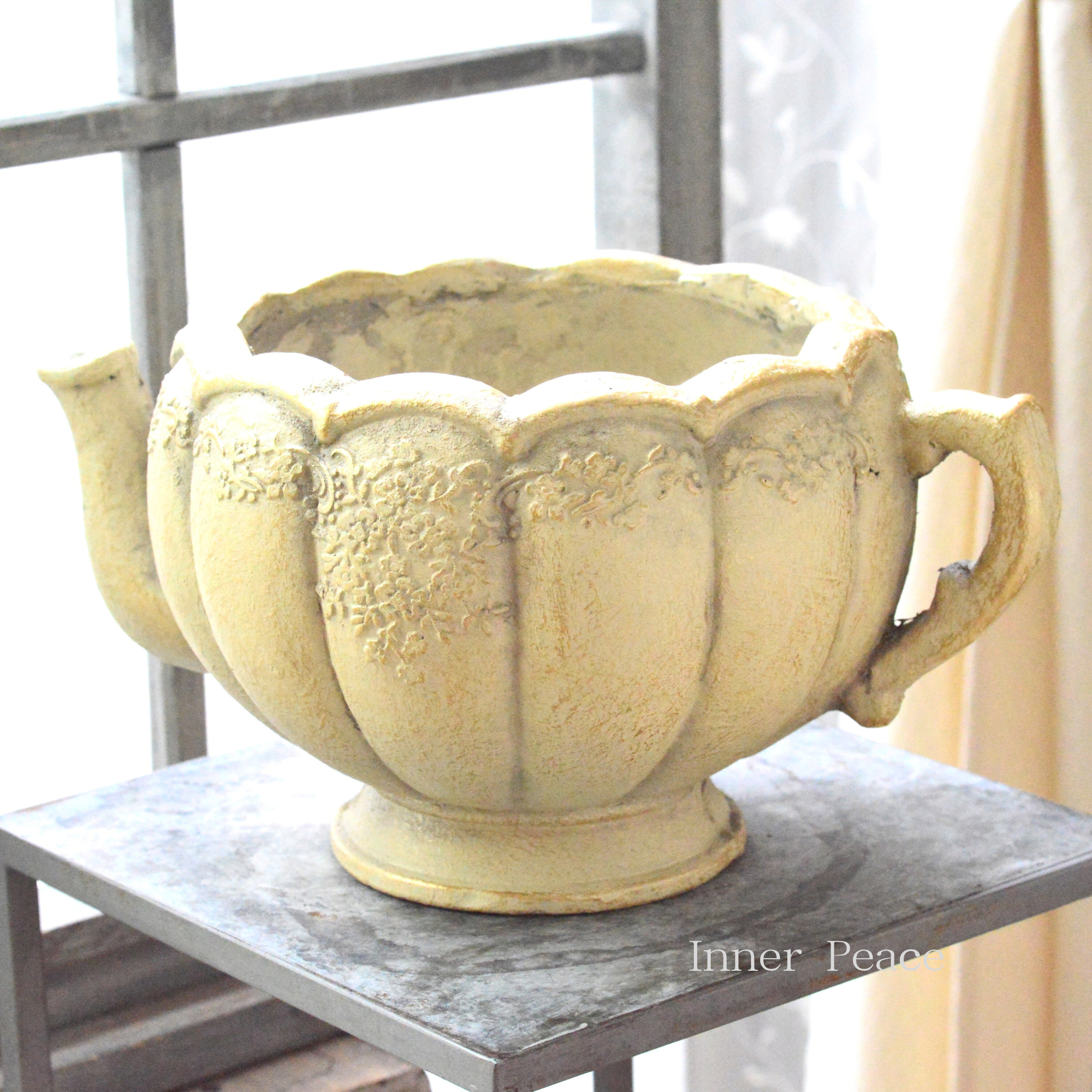 コンポート アンティーク 小物入れ フラワーポット 87108PL-GD CARNAC】ミニフラワーティーポット 『アイボリー×ゴールド』 (GFB371IG)