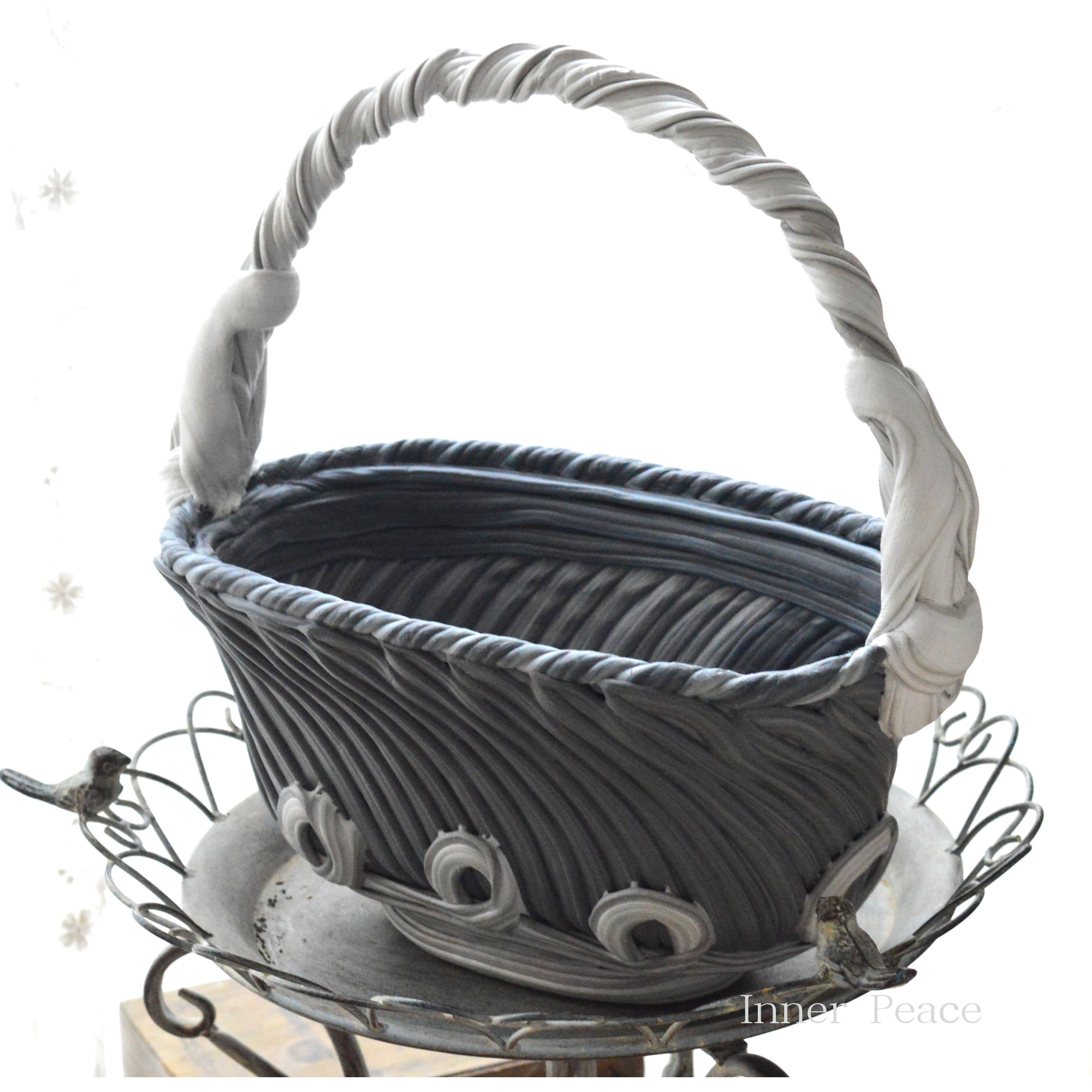 綱木紋】 『らせん美 あんず・グレー×ホワイト』